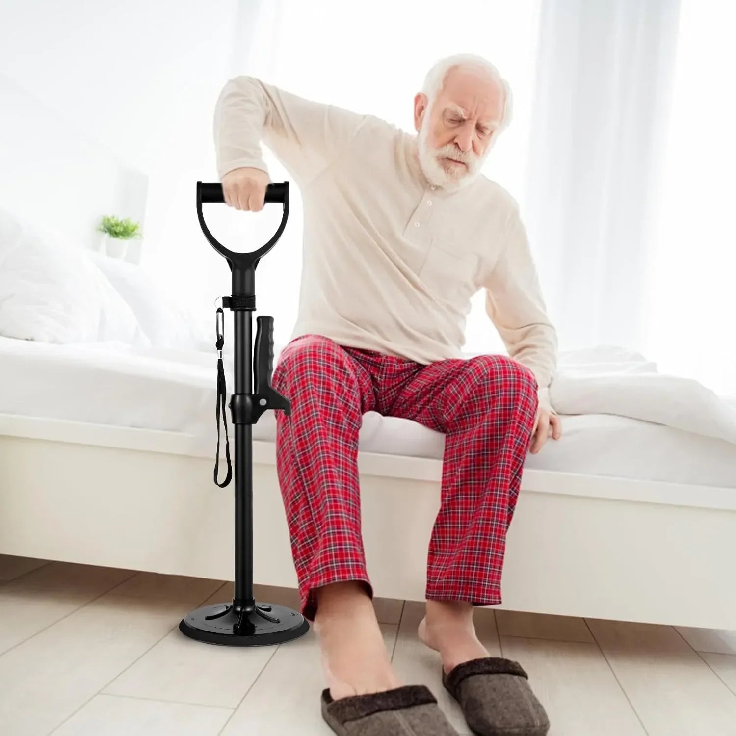 Stand Assist Adjustable Height Dual Handle Aid Non-Slip Mobility Support Stick for Elderly Seniors Standing Care Walking Helper