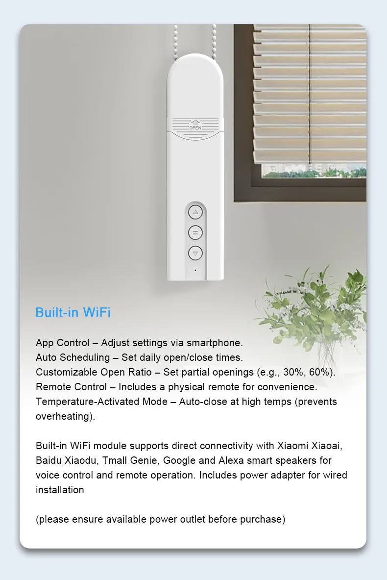 Smart Home curtains with wifi remote Control Electric Automatic Curtain Motor Curtain Opener， Sockets need to be reserved