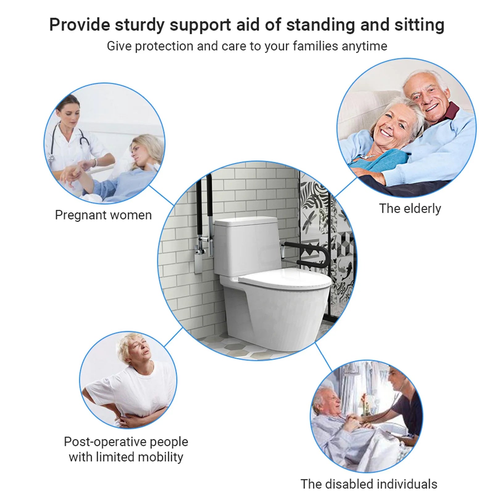 Handrail for Toilet Anti-Fall / Anti-Slip Bathroom Handrail Flip-Up Safety Handrail Screw-In Safety Grab Bar Handle