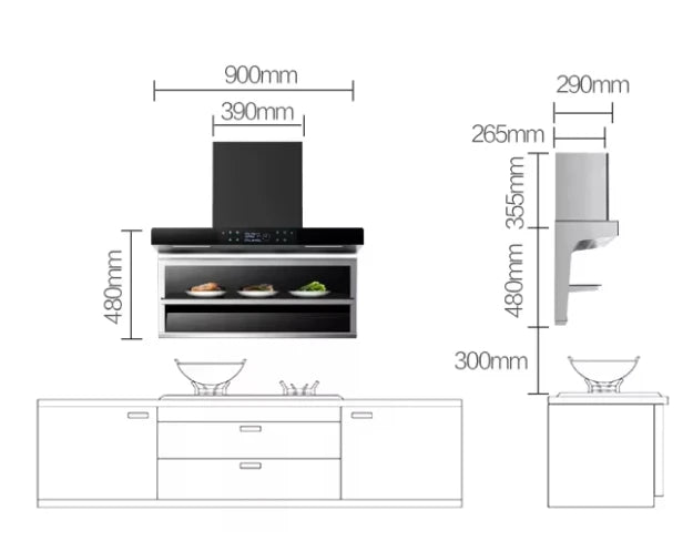 Pricing Energy Efficient Home Appliance Kitchen Large Suction Top Side Double Suction Range Hood
