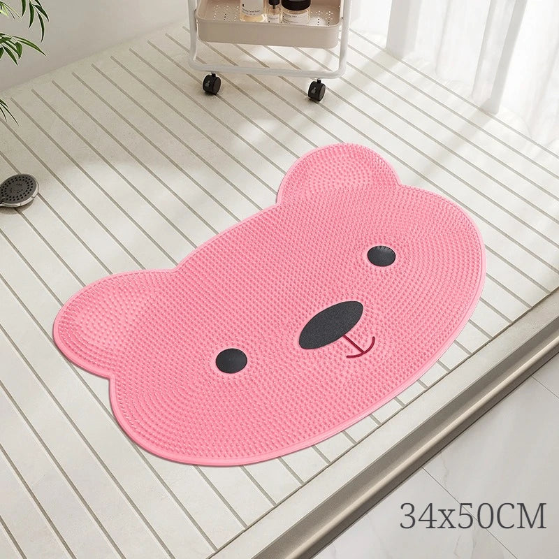 Bathroom Safety Floor Mat Anti Slip Suction Cup Bath Mat Shower Foot Scrubber Massage Pad for Exfoliating - Fish Bear Butterfly