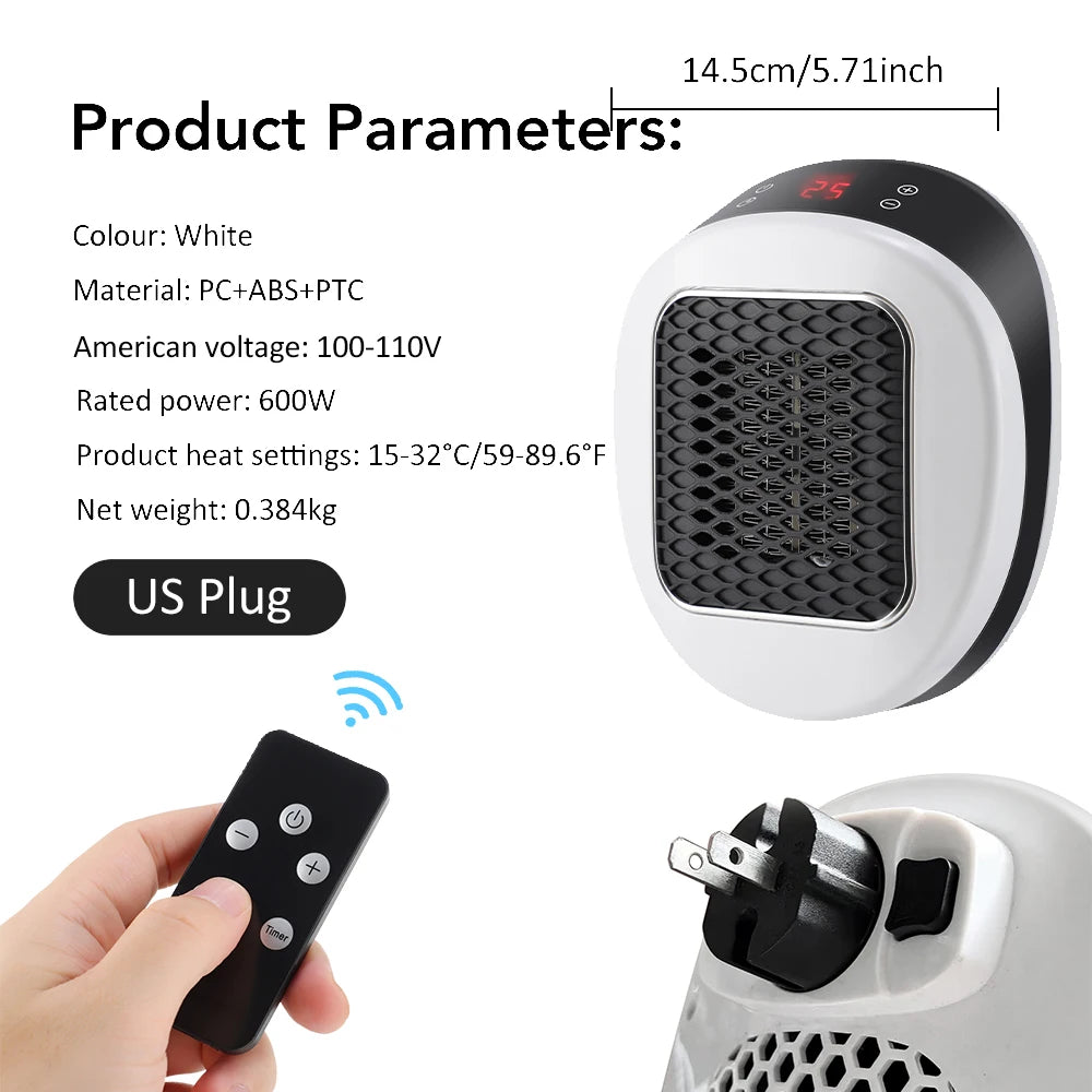 Wall Outlet Space Portable Electric Heater Room Heater Home Appliance Warm Air Blower Winter Fast Warmer Machine Remote Control