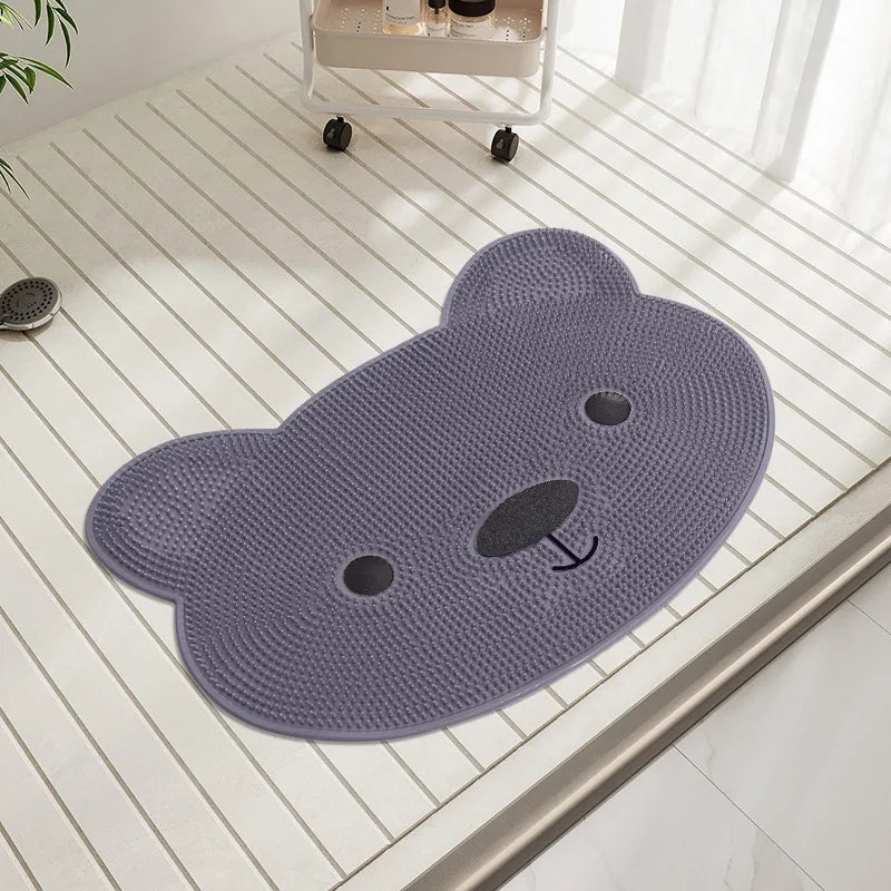Bathroom Safety Floor Mat Anti Slip Suction Cup Bath Mat Shower Foot Scrubber Massage Pad for Exfoliating - Fish Bear Butterfly
