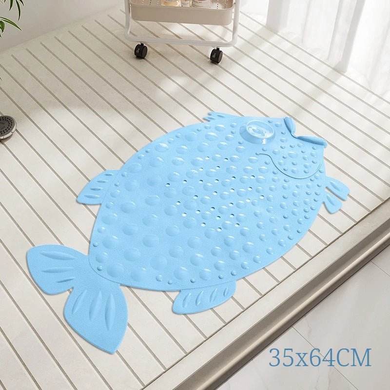 Bathroom Safety Floor Mat Anti Slip Suction Cup Bath Mat Shower Foot Scrubber Massage Pad for Exfoliating - Fish Bear Butterfly