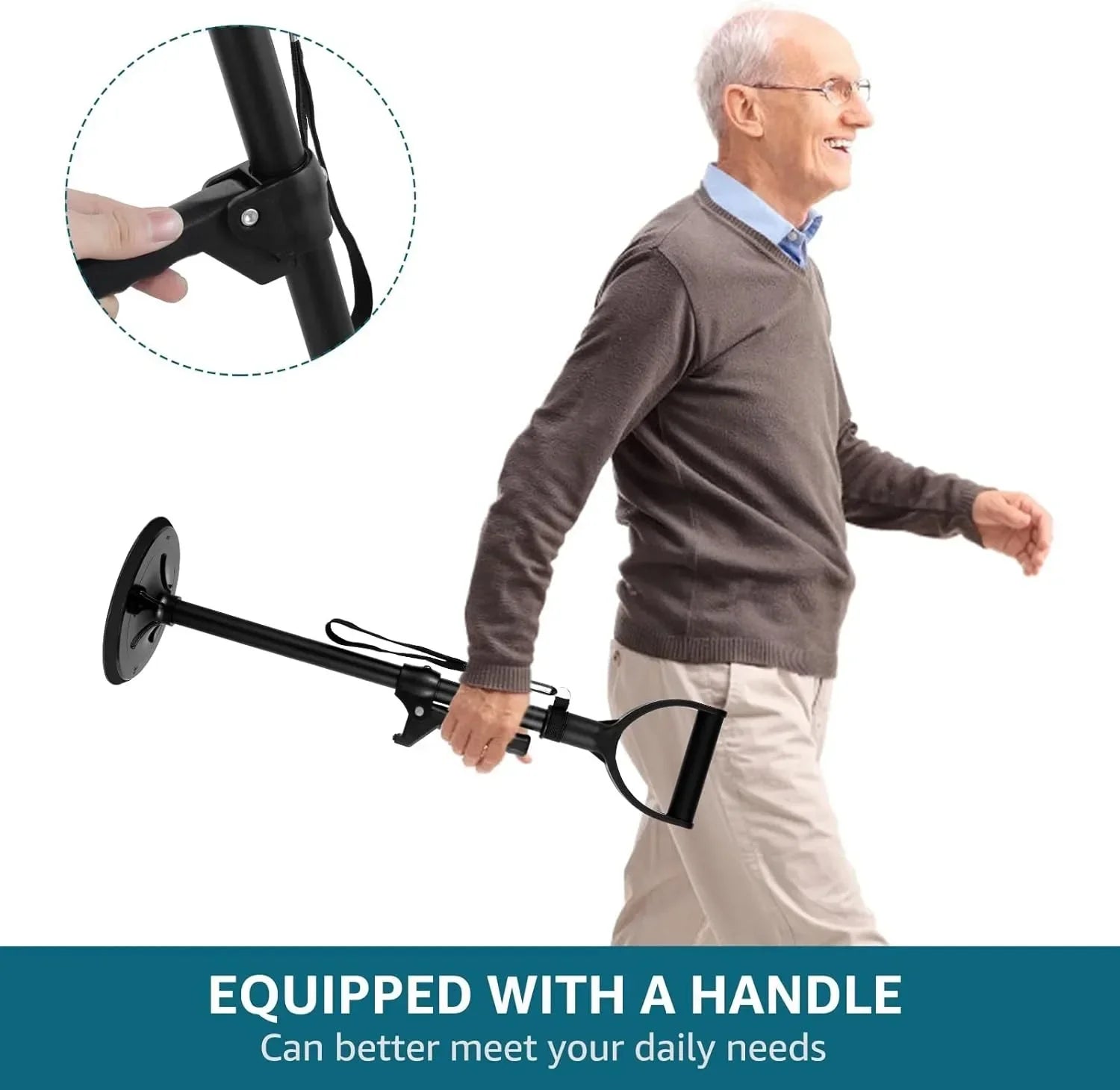 Stand Assist Adjustable Height Dual Handle Aid Non-Slip Mobility Support Stick for Elderly Seniors Standing Care Walking Helper