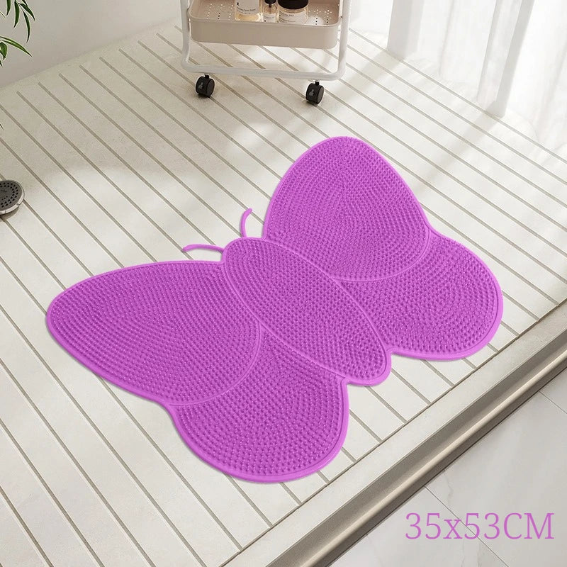 Bathroom Safety Floor Mat Anti Slip Suction Cup Bath Mat Shower Foot Scrubber Massage Pad for Exfoliating - Fish Bear Butterfly