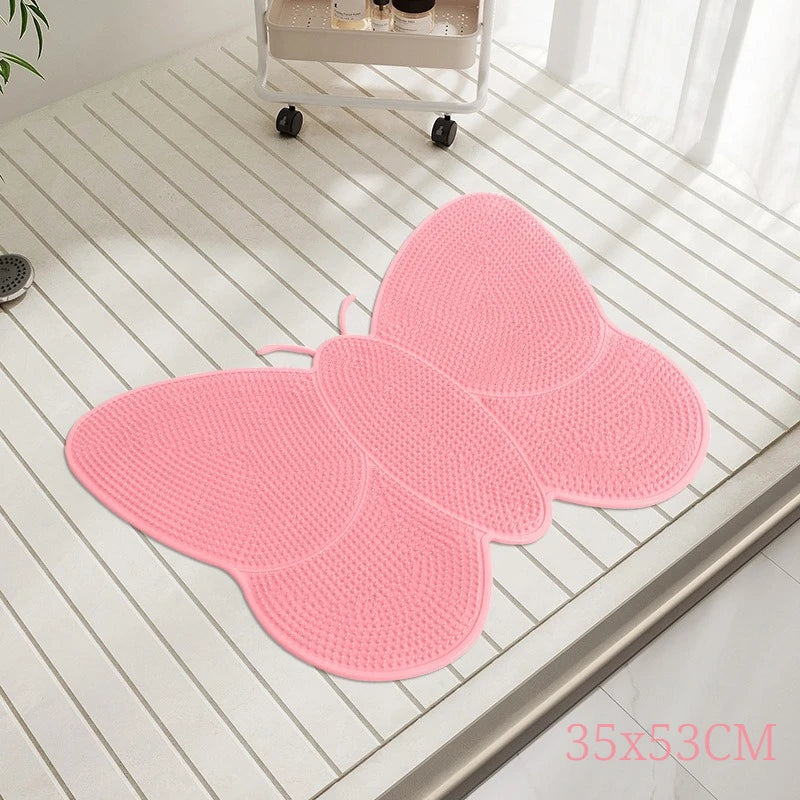 Bathroom Safety Floor Mat Anti Slip Suction Cup Bath Mat Shower Foot Scrubber Massage Pad for Exfoliating - Fish Bear Butterfly