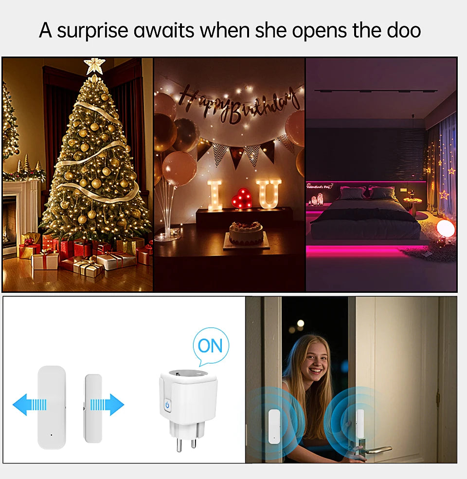 Smart socket&door and window sensor set,Auto On/Off Lighting Linkage,App Remote Control Smart Home Automation Set