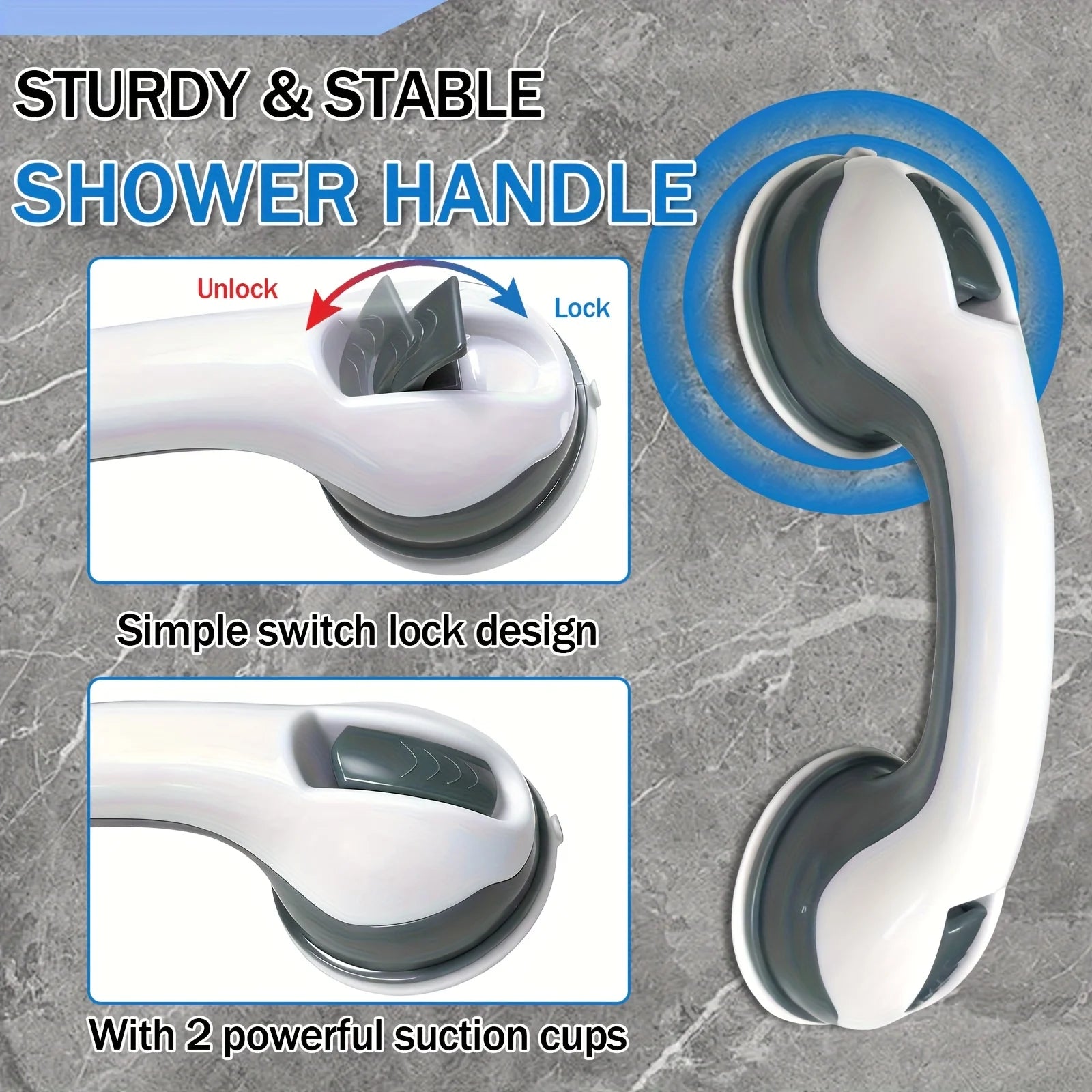 Two Bathroom Safety Grab Bars with Non-Slip Grips, Made of Durable Plastic, Sturdy And Stable, Featuring a Strong Suction Cup