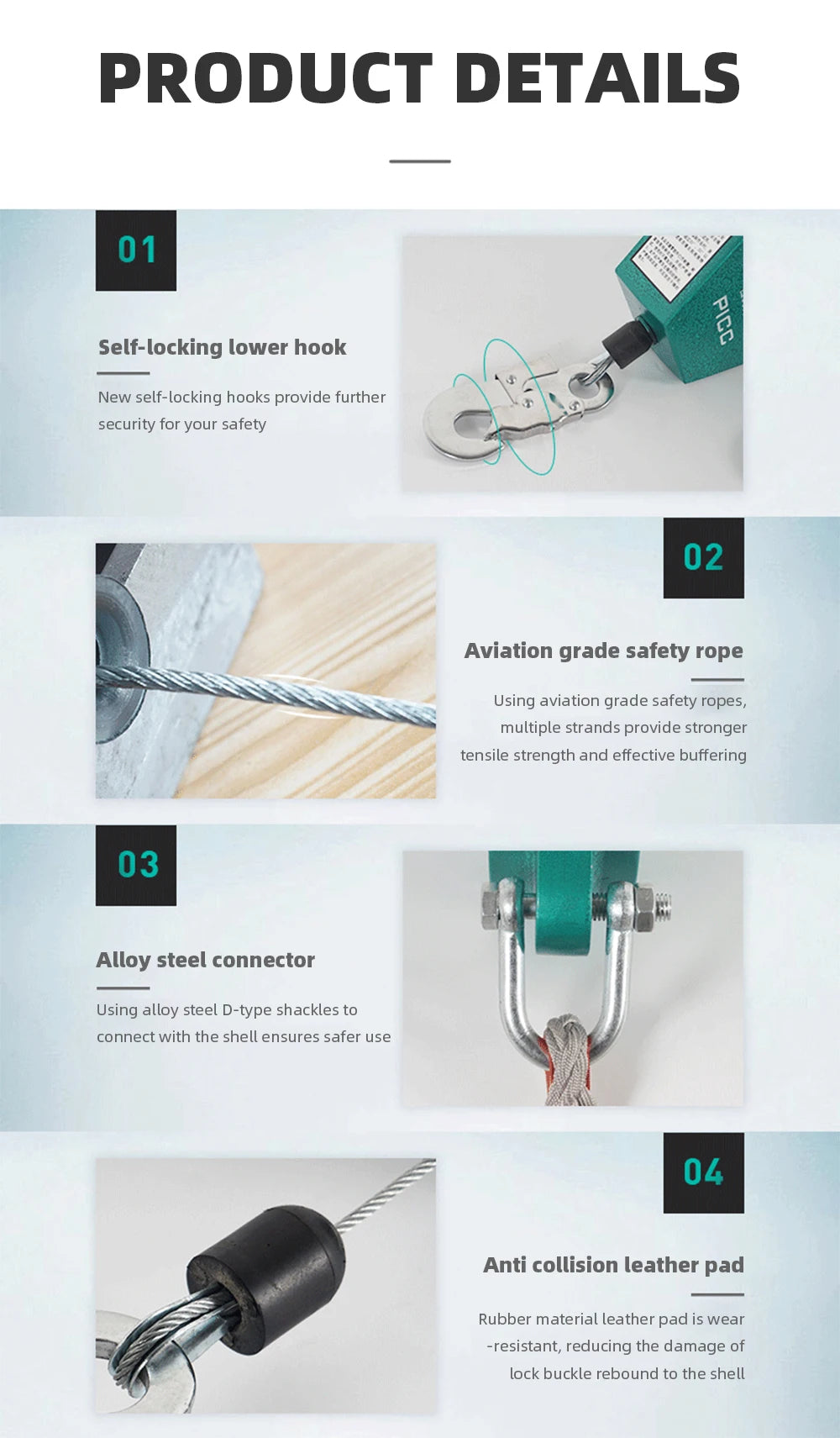 Anti-Fall Device Self Retracting Lifeline Safety Fall Arrester Speed Differential Self-Locking Fall Arrester 3/10m