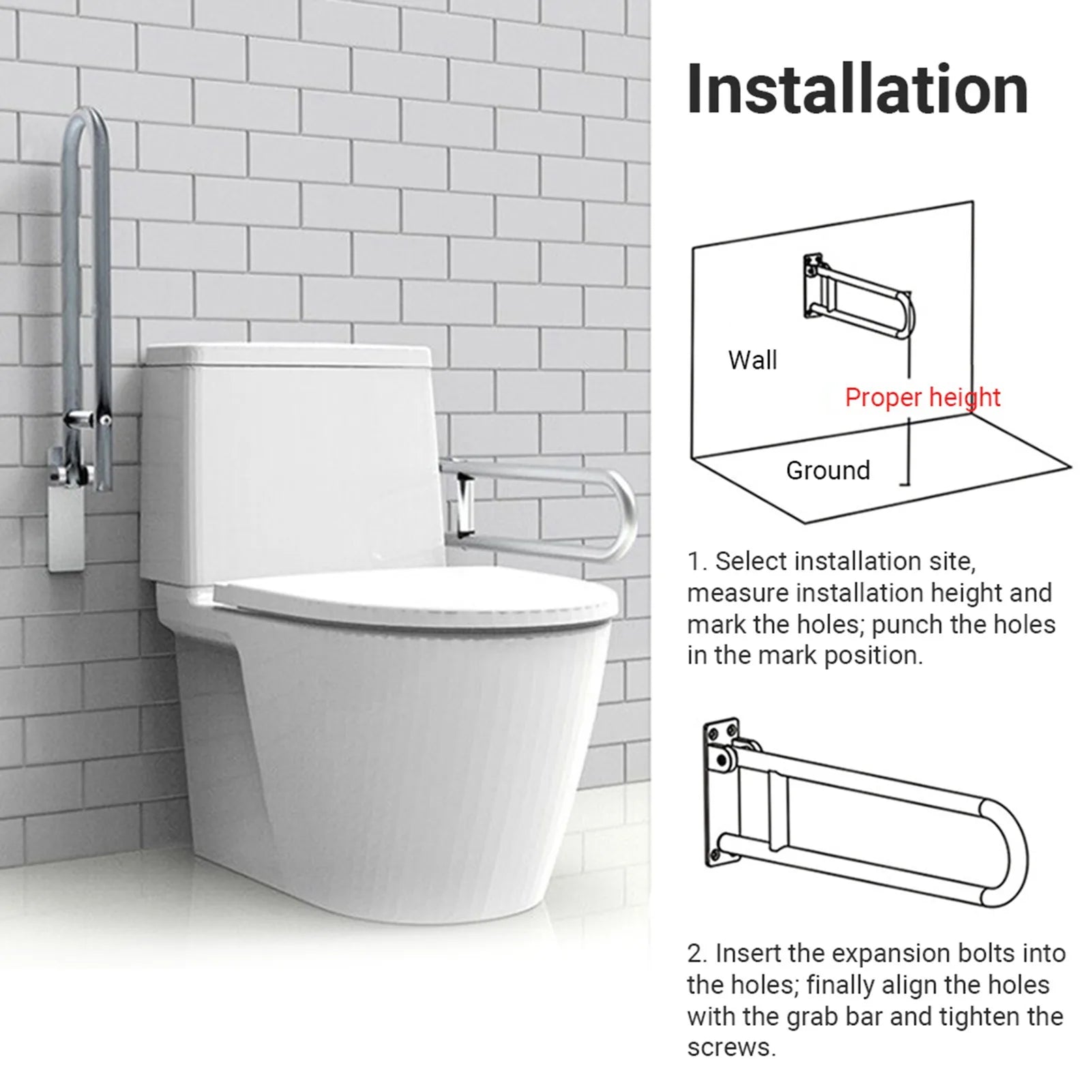 Handrail for Toilet Anti-Fall / Anti-Slip Bathroom Handrail Flip-Up Safety Handrail Screw-In Safety Grab Bar Handle