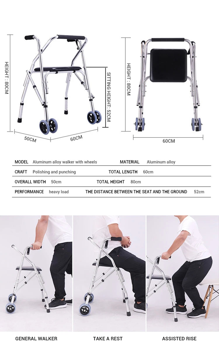 Folding Mobility Frame Medical Walker Foldable Walking Aids Aluminium Alloy Portable Walker Aids for Elderly