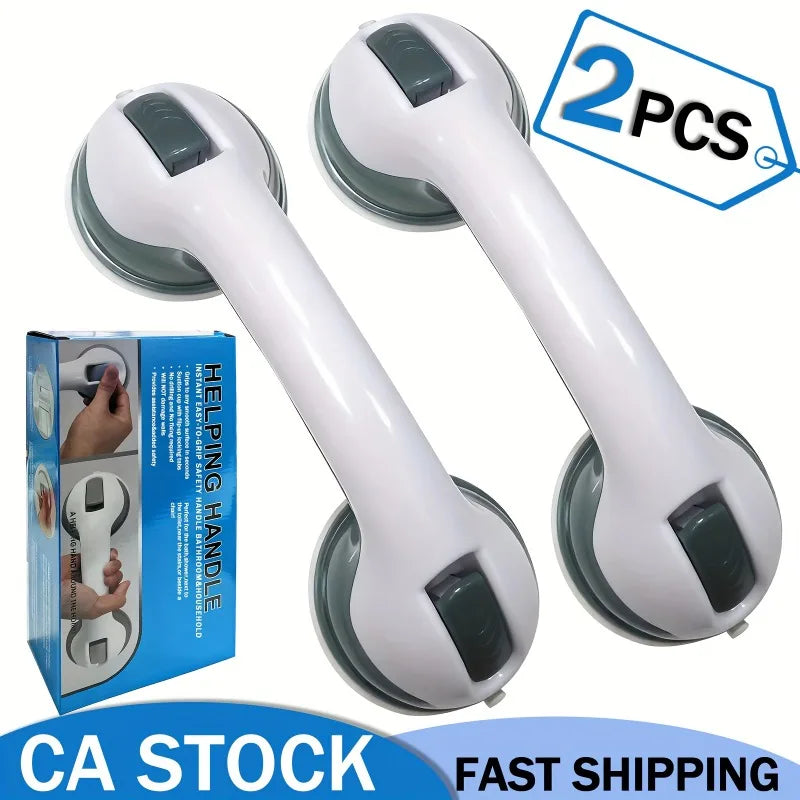 Two Bathroom Safety Grab Bars with Non-Slip Grips, Made of Durable Plastic, Sturdy And Stable, Featuring a Strong Suction Cup