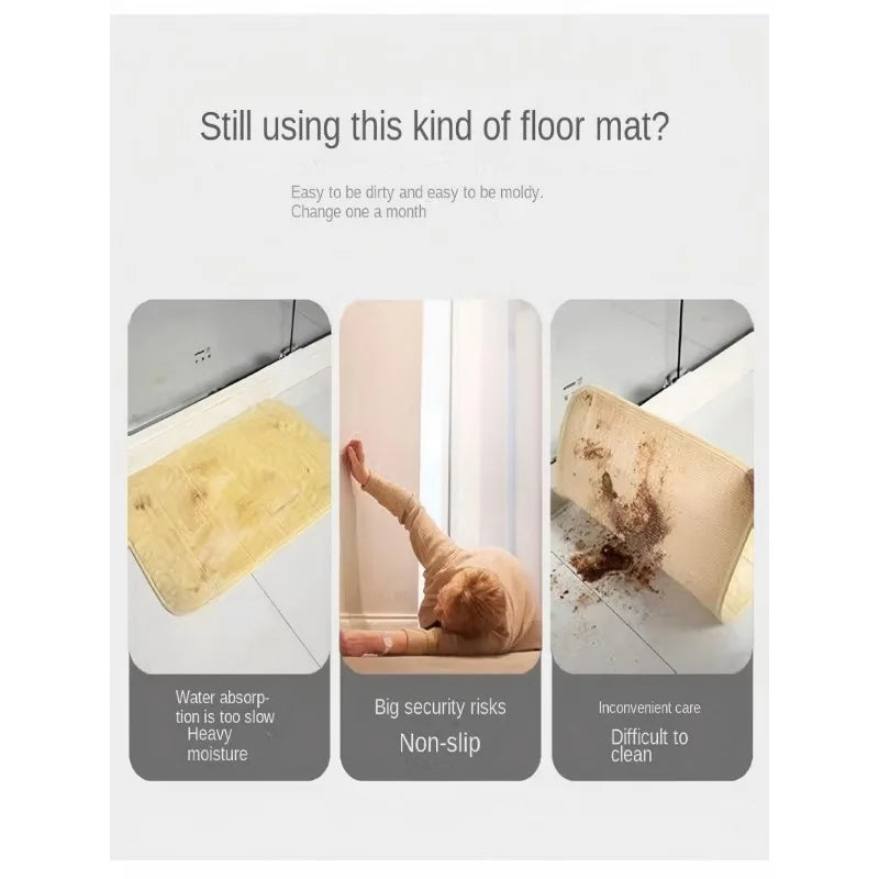 Bathroom mat with quick drying water absorption, non slip foot mat at the entrance of the bathroom, diatomaceous earth carpet
